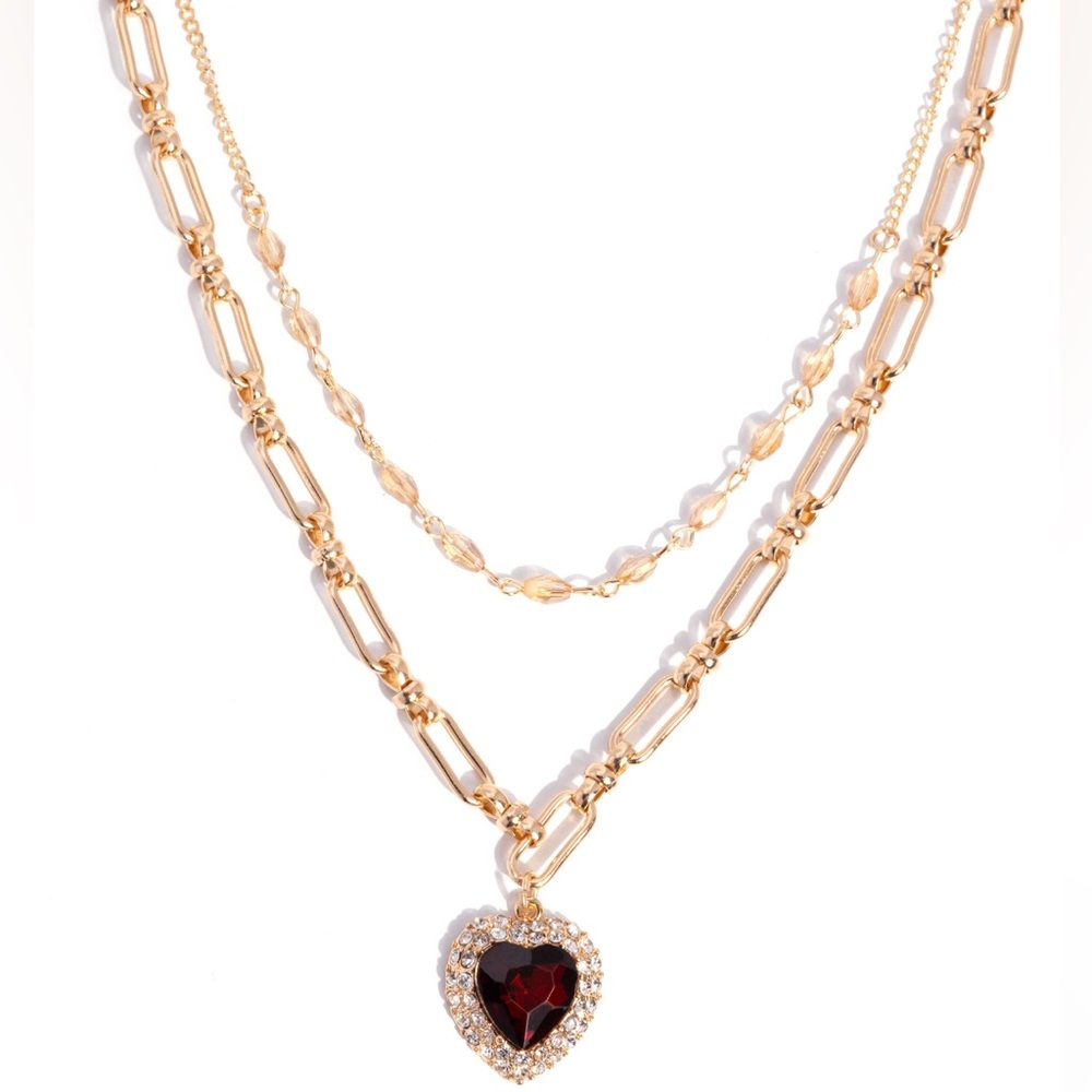 NWT Gold/Brown Heart Pendant Necklace Set - Picture 4 of 6